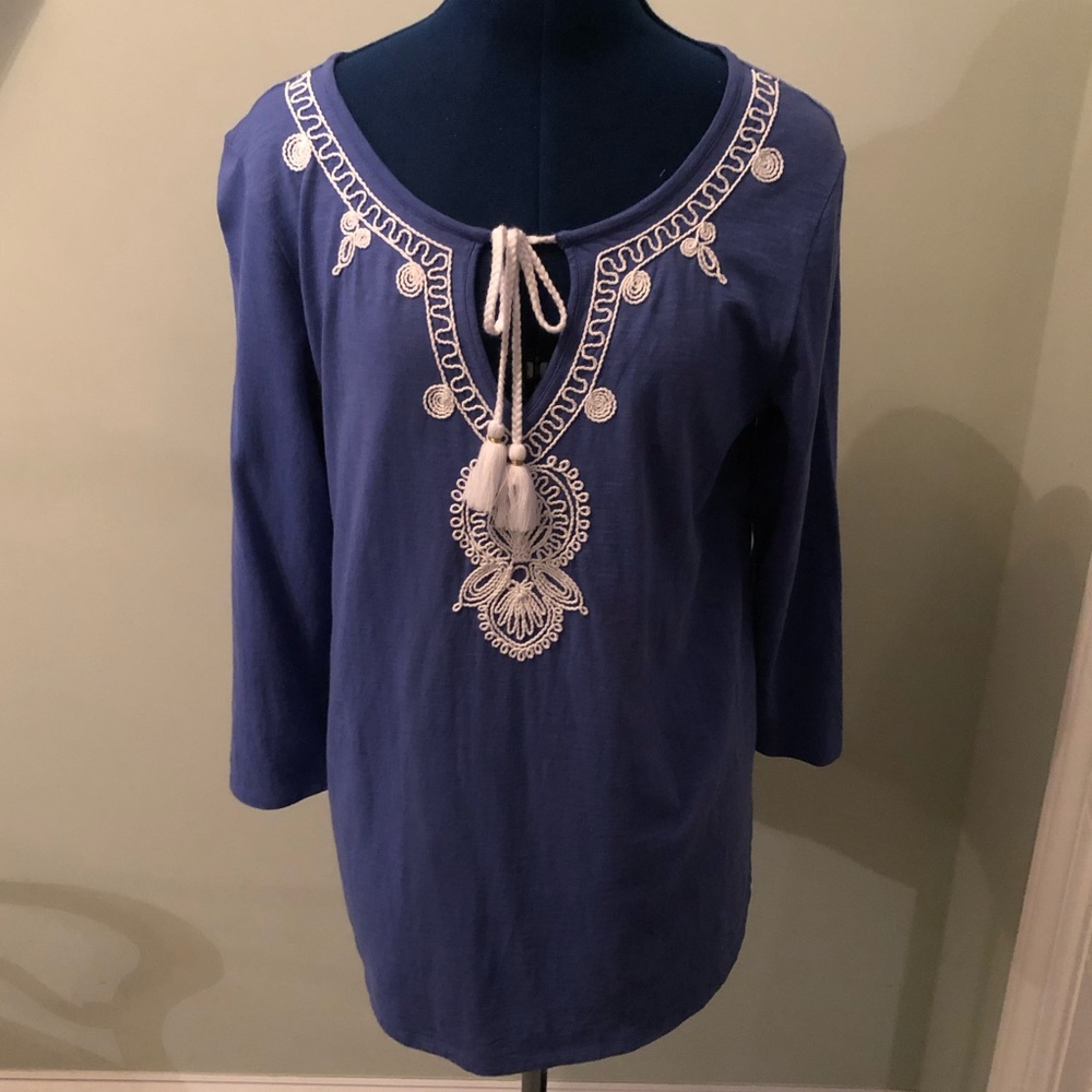 Lilly Pulitzer Blue Shirt with White Corded detail
